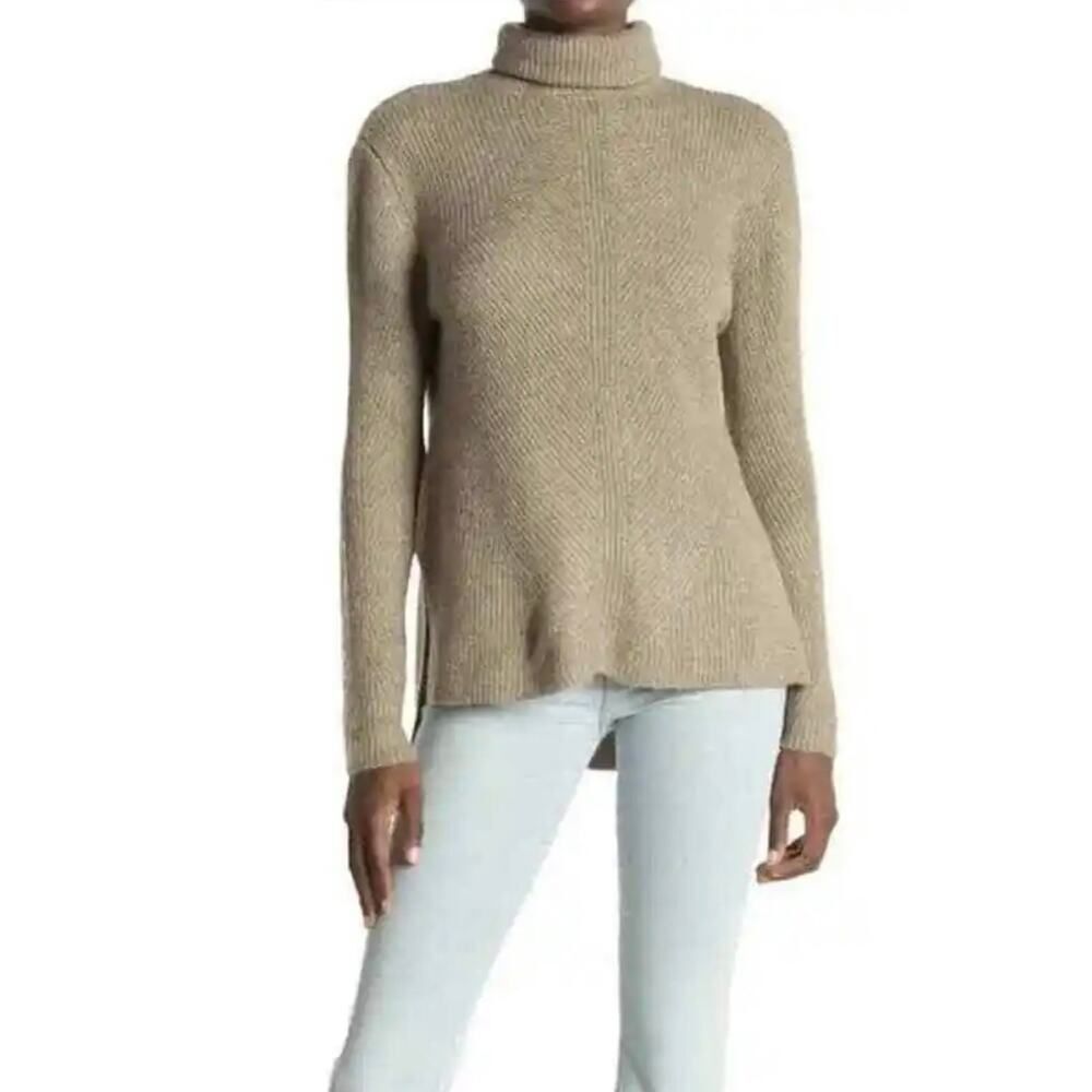 Women's NWT Sweet Romeo Sweater Ribbed Heather Latte High Low Large !